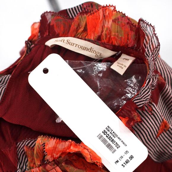 Soft Surroundings Red Floral Woodland Manor Roby Brown Stripe Dress M NEW Hi-Low - Picture 7 of 8